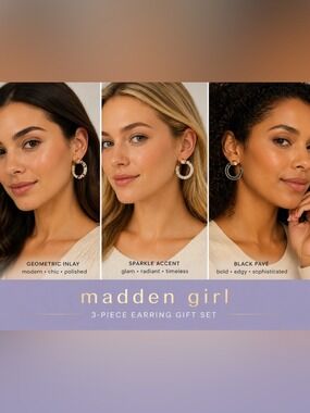 Madden Girl 3-Pair Animal Print Hoop Earring Set Gold Tone NWT